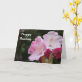 gelukkige verjaardag, roze rododendron kaart (Gele Bloem)