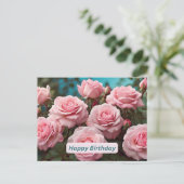 Gelukkige Verjaardag Roze Rozen in Bloei Briefkaart (Staand voorkant)