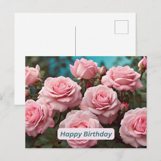 Gelukkige Verjaardag Roze Rozen in Bloei Briefkaart (Voorkant / Achterkant)