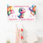 GELUKKIGE VERJAARDAG ROZE T REX Banner (Insitu)