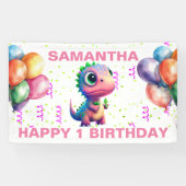 GELUKKIGE VERJAARDAG ROZE T REX Banner (Horizontaal)