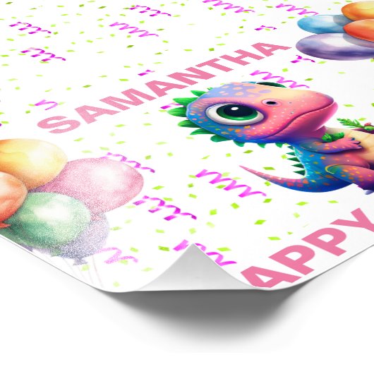 GELUKKIGE VERJAARDAG ROZE T REX FOTO AFDRUK (Hoek)