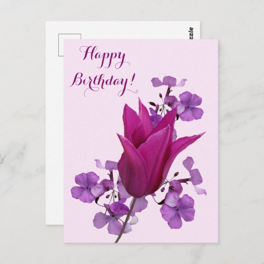 Gelukkige verjaardag  roze tulp bloemenmooi briefkaart (Voorkant / Achterkant)