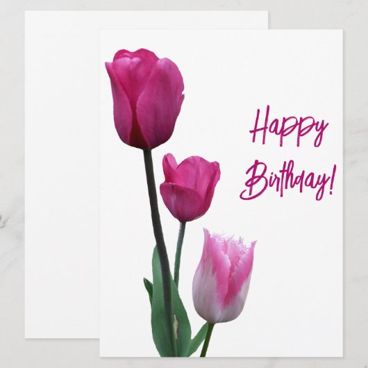 Gelukkige verjaardag roze tulp mooie bloemen feestdagenkaart (Voorkant / Achterkant)