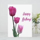 Gelukkige verjaardag  roze tulp mooie bloemen feestdagenkaart (Staand voorkant)