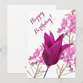 Gelukkige verjaardag  roze tulp mooie bloemen kaart (Voorkant / Achterkant)
