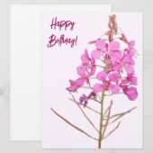 Gelukkige verjaardag  roze wilde bloem bloemen feestdagenkaart (Voorkant / Achterkant)