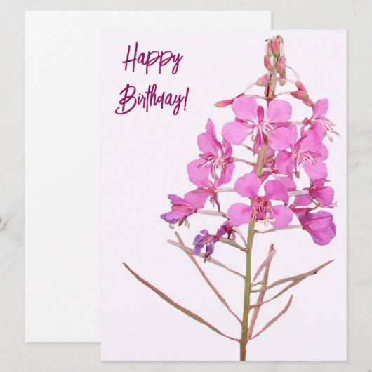 Gelukkige verjaardag  roze wilde bloem bloemen feestdagenkaart (Voorkant / Achterkant)
