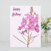 Gelukkige verjaardag  roze wilde bloem bloemen feestdagenkaart (Staand voorkant)