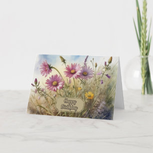 Gelukkige Verjaardag Roze Wildflowers Zomer Bloeme Kaart