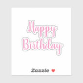 Gelukkige Verjaardag Roze Wit Trendy Koel Eenvoudi Sticker (Vel)