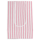 Gelukkige Verjaardag Roze/Witte Eenvoudige Stripes Medium Cadeauzakje (Achterkant)