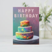 Gelukkige verjaardag ruimte confettitaart kaart (Staand voorkant)