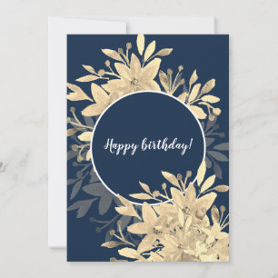 Gelukkige Verjaardag Rustieke Bloemen Sepia Marine Kaart