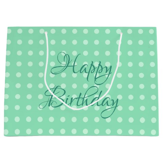Gelukkige Verjaardag Rustieke Polka Dots Mint Groe Groot Cadeauzakje (Voorkant)