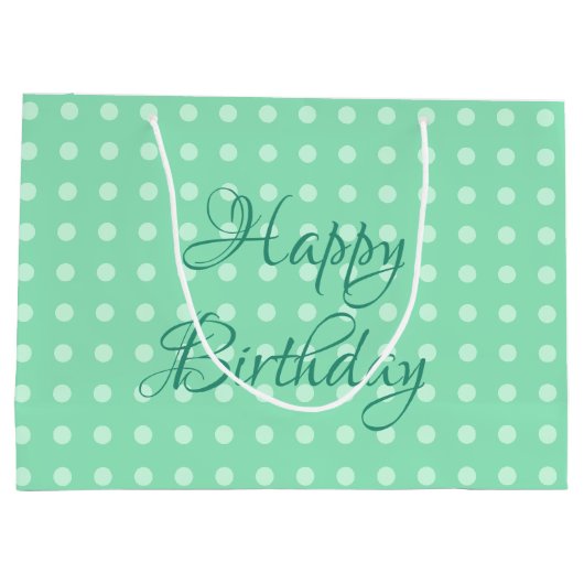 Gelukkige Verjaardag Rustieke Polka Dots Mint Groe Groot Cadeauzakje (Achterkant)