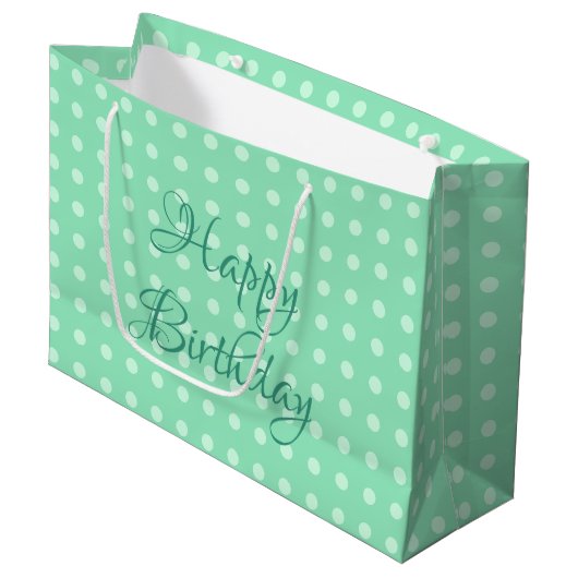 Gelukkige Verjaardag Rustieke Polka Dots Mint Groe Groot Cadeauzakje (Voorkant Gekanteld)