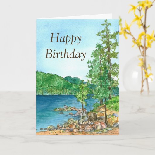 Gelukkige Verjaardag Sand Harbor Lake Tahoe Painti Kaart (Gele Bloem)