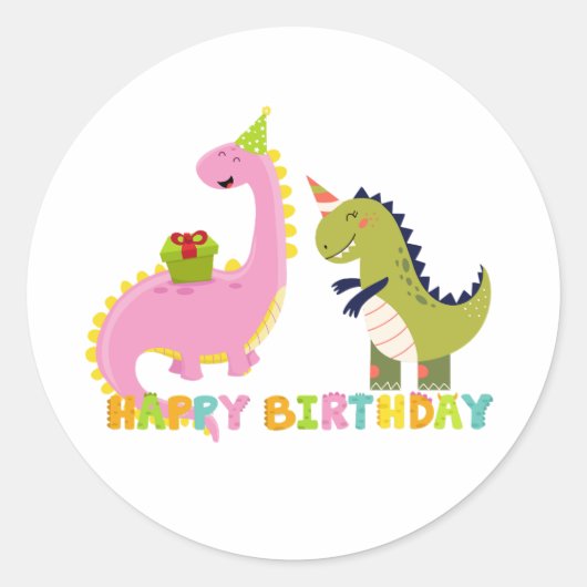 Gelukkige verjaardag saurus ronde sticker (Voorkant)