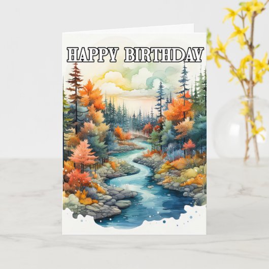 Gelukkige Verjaardag Scenery Buitenlandschap Kaart (Gele Bloem)