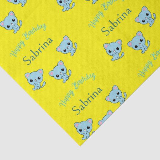 Gelukkige verjaardag schattige bouncy blauwe kitte tissuepapier