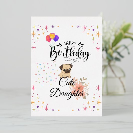 Gelukkige verjaardag schattige dochter's verjaarda folie uitnodiging (Staand Voorkant)