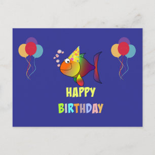 Gelukkige verjaardag, schattige en kleurrijke cart briefkaart