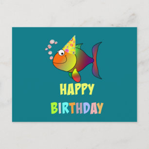 Gelukkige verjaardag, schattige en kleurrijke cart briefkaart