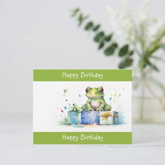 Gelukkige verjaardag Schattige groene kikker met i Briefkaart (Staand voorkant)