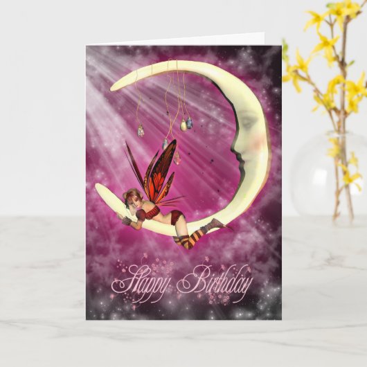 Gelukkige verjaardag Schattige januari Moon Fairy Kaart (Gele Bloem)