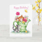 Gelukkige verjaardag, schattige katten met water k kaart (Gele Bloem)