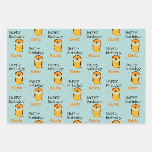 Gelukkige verjaardag schattige tijger aangepaste n inpakpapier vel (Voorkant 3)