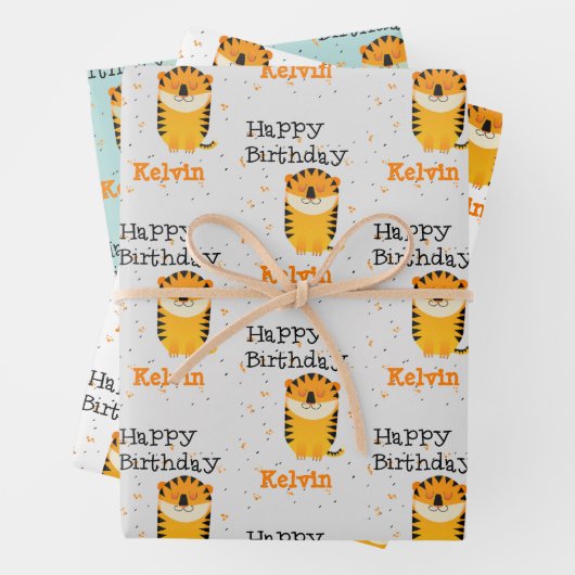 Gelukkige verjaardag schattige tijger aangepaste n inpakpapier vel (In situ)