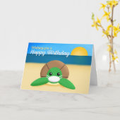 Gelukkige Verjaardag Schattige Zee Schildpad in Co Kaart (Gele Bloem)
