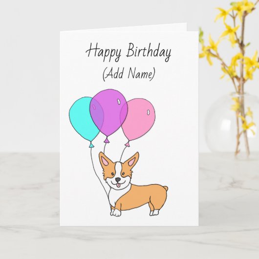Gelukkige Verjaardag Schattigee Hand getekend Corg Kaart (Gele Bloem)