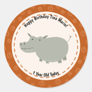 Gelukkige Verjaardag Schattigee Hippopotamus Zoo D Ronde Sticker