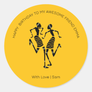 Gelukkige Verjaardag Schattigee Silhouette Dansers Ronde Sticker