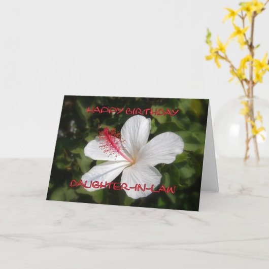Gelukkige Verjaardag schoondochter Witte Hibiscus Kaart (Gele Bloem)