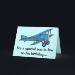 Gelukkige verjaardag schoonzoon vliegtuig kaart<br><div class="desc">Dit ontwerp is voorzien van een tweedekker. Voor overeenkomende items typt u "penguincornerstore airplane" in de zoekbalk van Zazzle.</div>