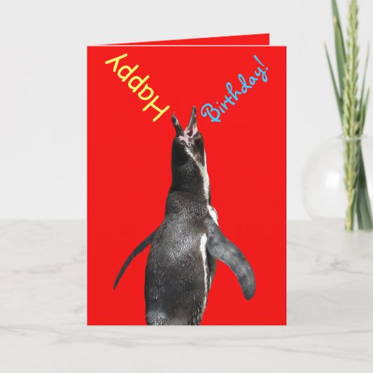 Gelukkige verjaardag! Schreeuwende Penguin Funny C Kaart (Voorkant)