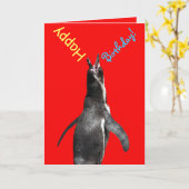 Gelukkige verjaardag! Schreeuwende Penguin Funny C Kaart (Gele Bloem)