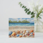 Gelukkige Verjaardag Seashells op Sandy Tropical B Briefkaart (Staand voorkant)