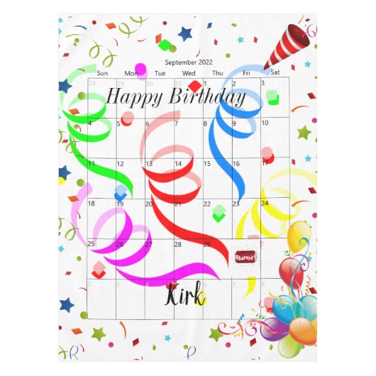 Gelukkige Verjaardag September 2022 Tafelkleed (Voorkant)