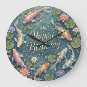 Gelukkige Verjaardag Serene Koi Vijver Waterlelie Grote Klok