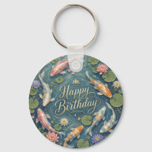Gelukkige Verjaardag Serene Koi Vijver Waterlelie Sleutelhanger