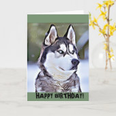 Gelukkige verjaardag Siberische Husky Digital Pain Kaart (Gele Bloem)
