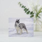 Gelukkige Verjaardag Siberische Husky Puppy Dog Po Briefkaart (Staand voorkant)