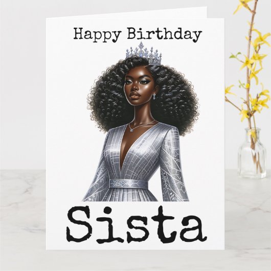 Gelukkige Verjaardag Sista Melanine Vrouw Zwart Vr Kaart (Gele Bloem)