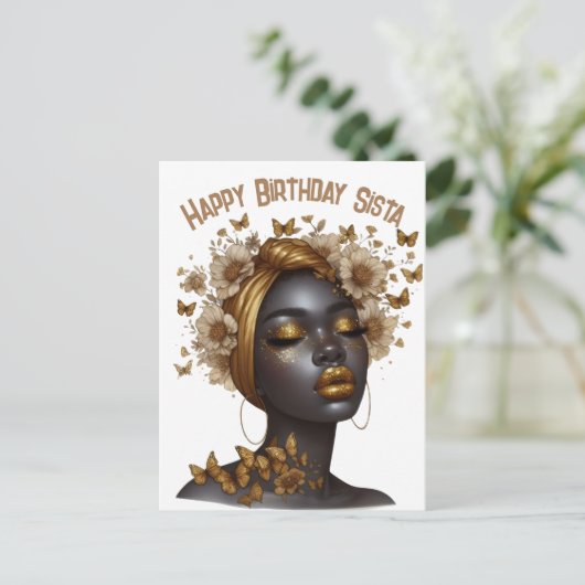 Gelukkige Verjaardag Sista zwart meisje magische m Feestdagenkaart (Staand voorkant)