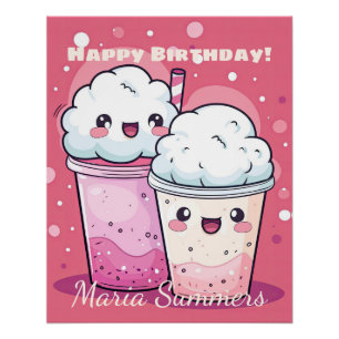 Gelukkige verjaardag Sneeuwroomijs Kawaii Schattig Perfect Poster